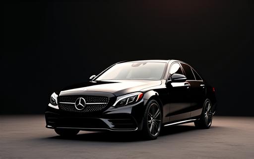 A black Mercedes-Benz C-Class sedan